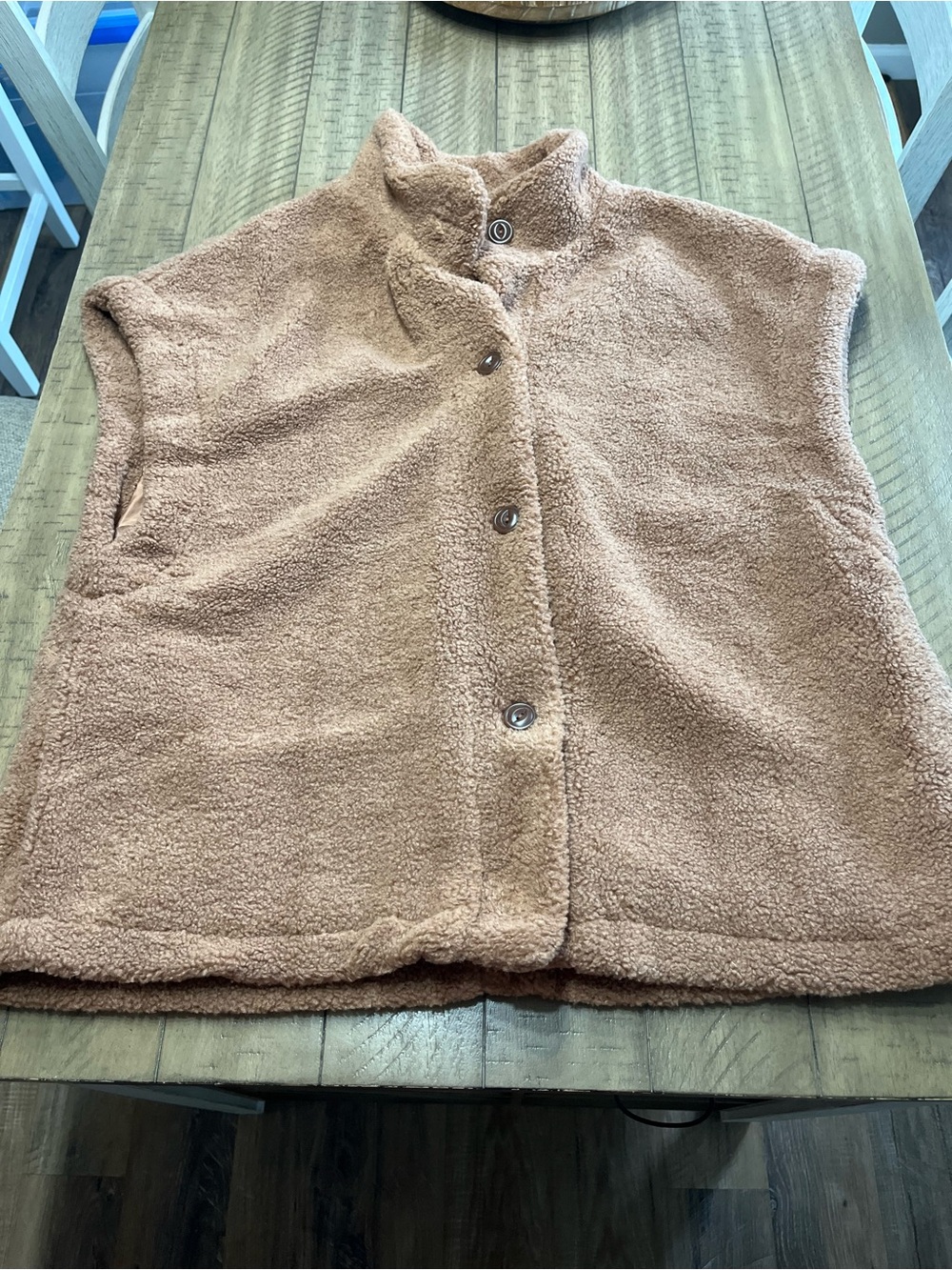 Hongqizo Oversized Sherpa Fleece Vest Brown L NWOT - Picture 2 of 3